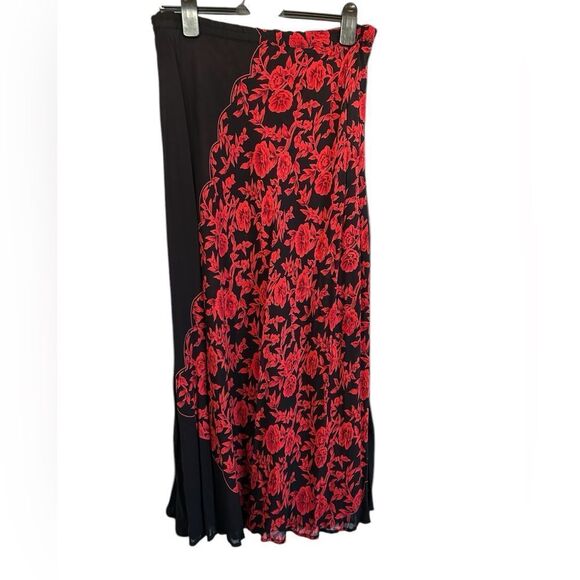 VTG Black & Red Reversible Floral Boho Feminine Whimsigoth Maxi Skirt S - Picture 2 of 12